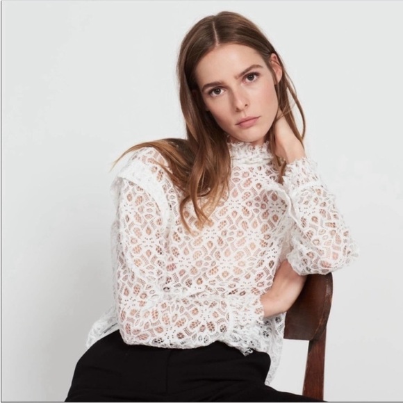 SANDRO White Lace Long Sleeve Top - Picture 1 of 6